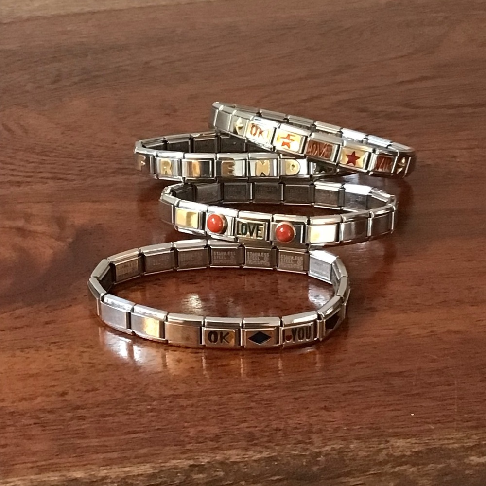 Stainless Steel and Gold Geometric Bangle Bracelets